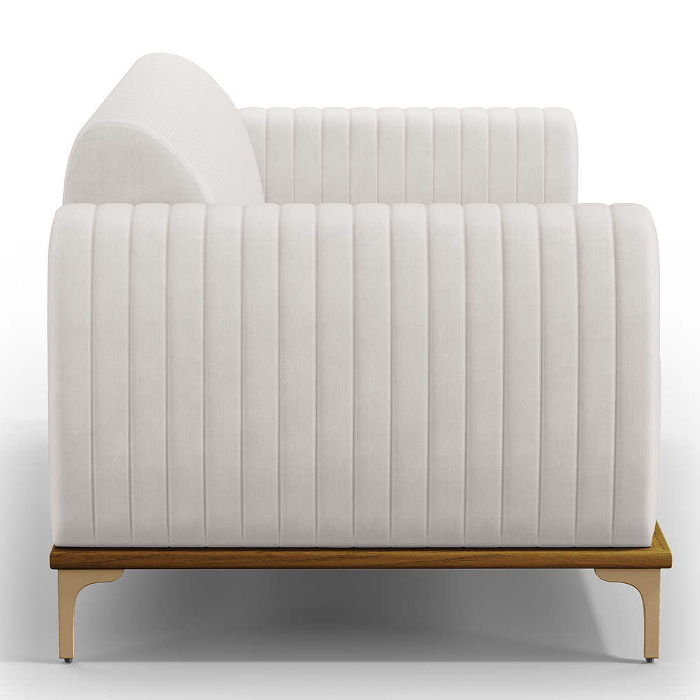 Sofá 2 Lugares Para Sala de Estar Molino 150 cm D02 Pés D'Ouro Corano Branco C-12 - Lyam Decor