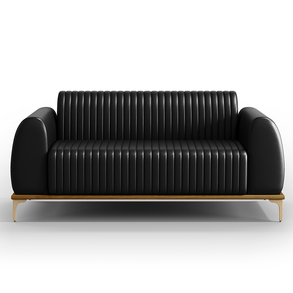 Sofá 2 Lugares Para Sala de Estar Molino 150 cm D02 Pés D'Ouro Couríssimo Preto B-159 - Lyam Decor