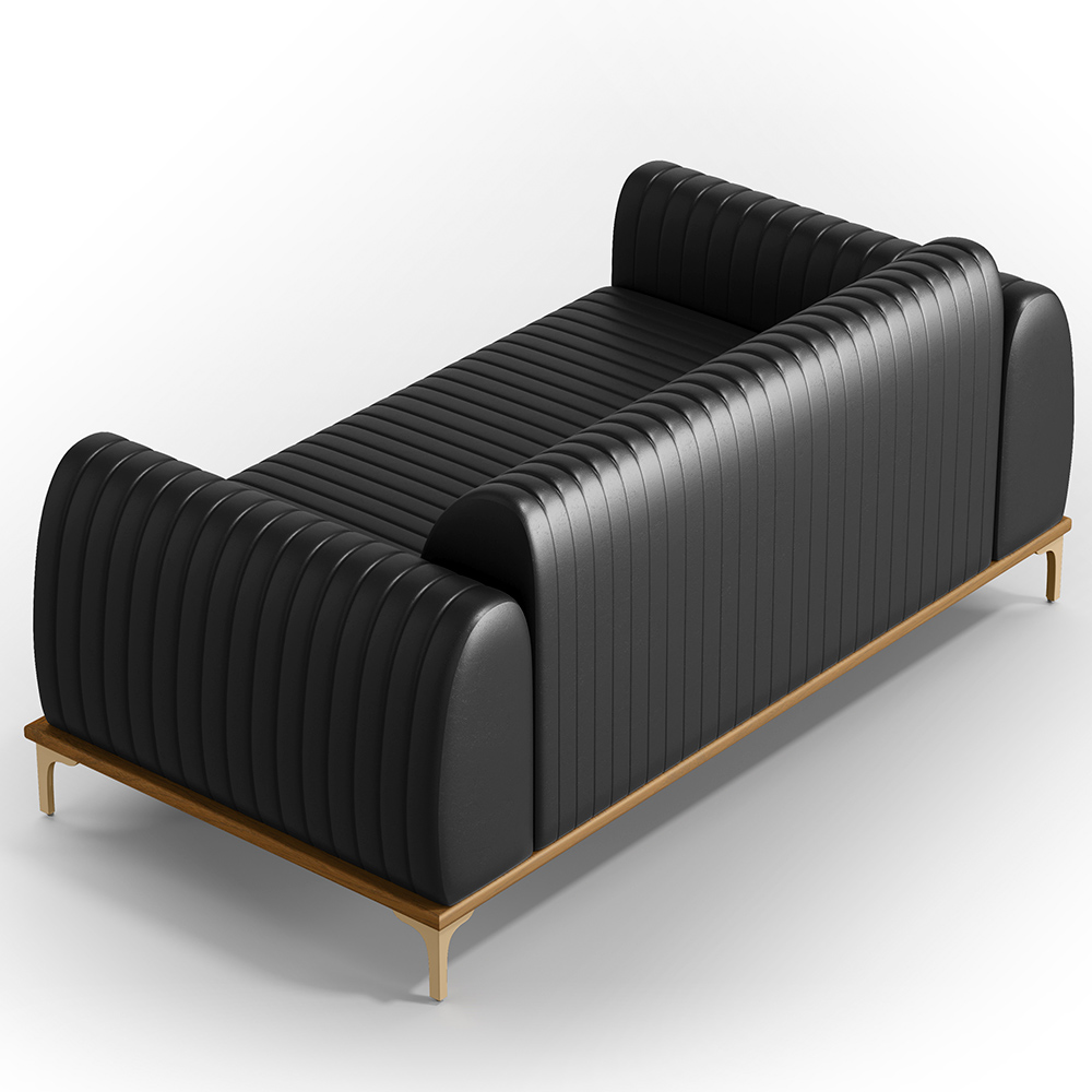 Sofá 2 Lugares Para Sala de Estar Molino 150 cm D02 Pés D'Ouro Couríssimo Preto B-159 - Lyam Decor