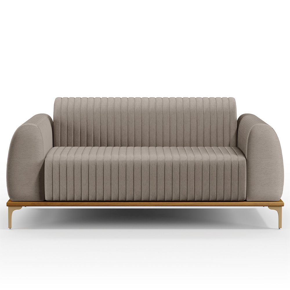 Sofá 2 Lugares Para Sala de Estar Molino 150 cm D02 Pés D'Ouro Linho Bege C-107 - Lyam Decor