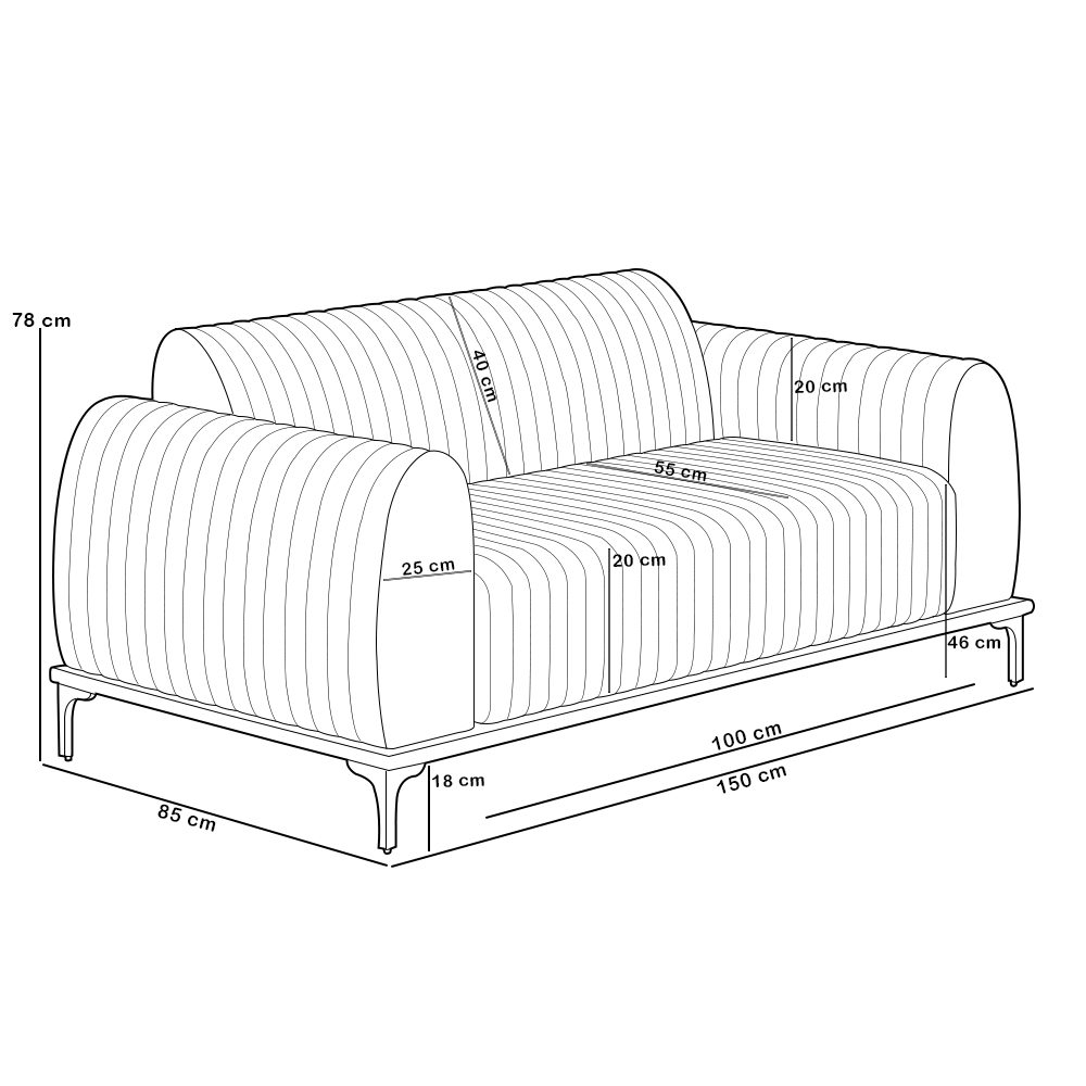 Sofá 2 Lugares Para Sala de Estar Molino 150 cm D02 Pés D'Ouro Linho Bege C-107 - Lyam Decor