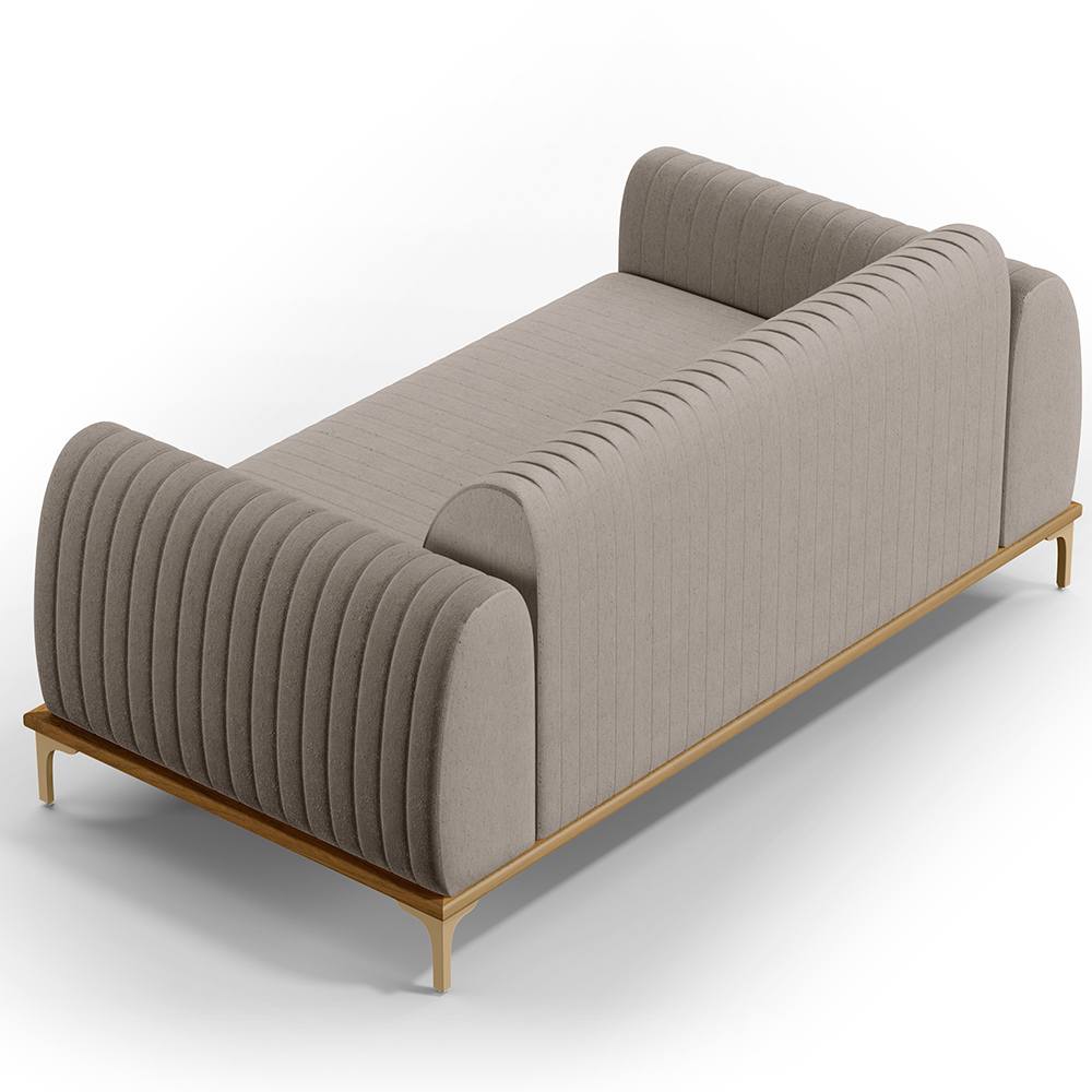 Sofá 2 Lugares Para Sala de Estar Molino 150 cm D02 Pés D'Ouro Linho Bege C-107 - Lyam Decor