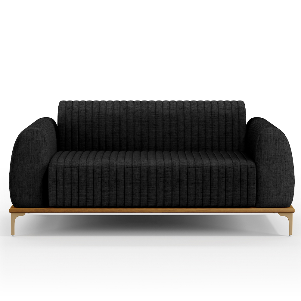 Sofá 2 Lugares Para Sala de Estar Molino 150 cm D02 Pés D'Ouro Linho Chumbo D-465 - Lyam Decor