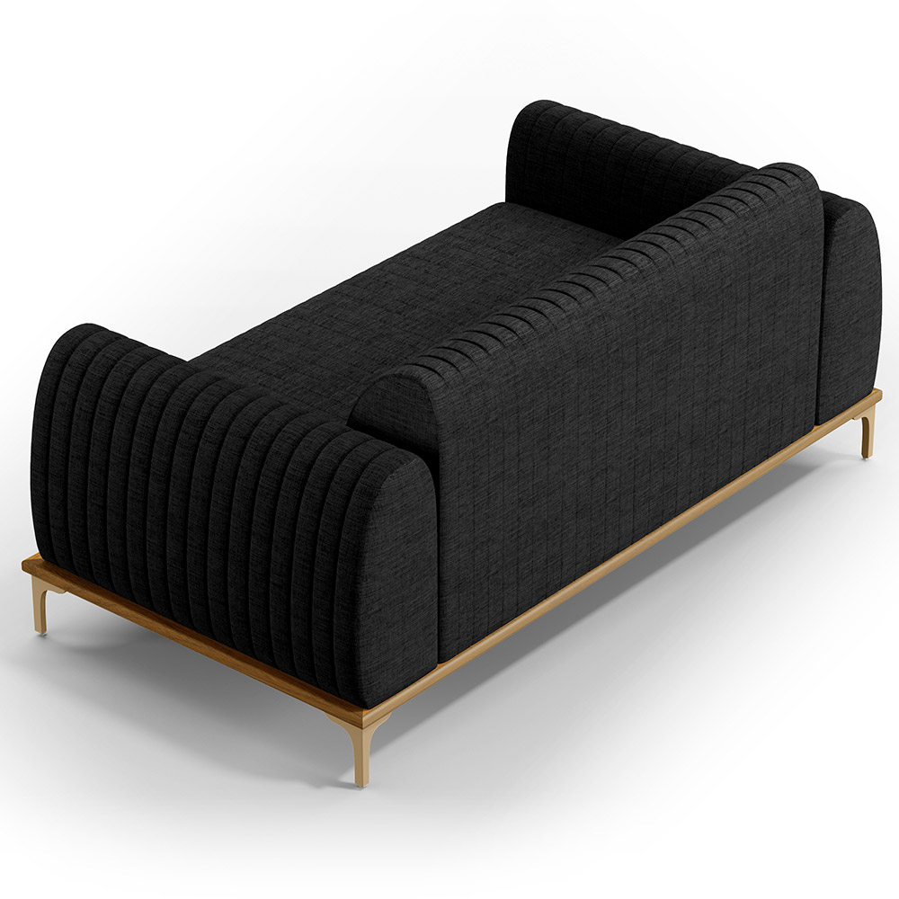 Sofá 2 Lugares Para Sala de Estar Molino 150 cm D02 Pés D'Ouro Linho Chumbo D-465 - Lyam Decor