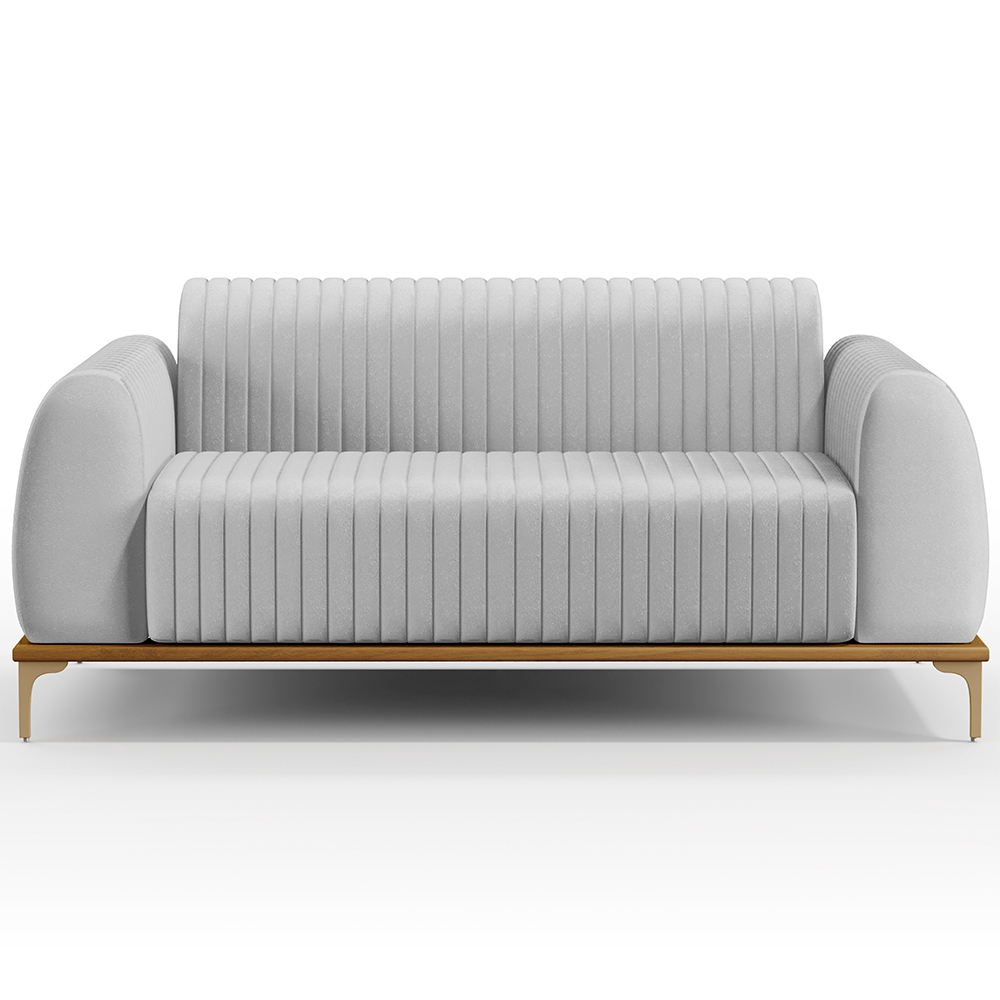 Sofá 2 Lugares Para Sala de Estar Molino 150 cm D02 Pés D'Ouro Linho Cinza D-315 - Lyam Decor