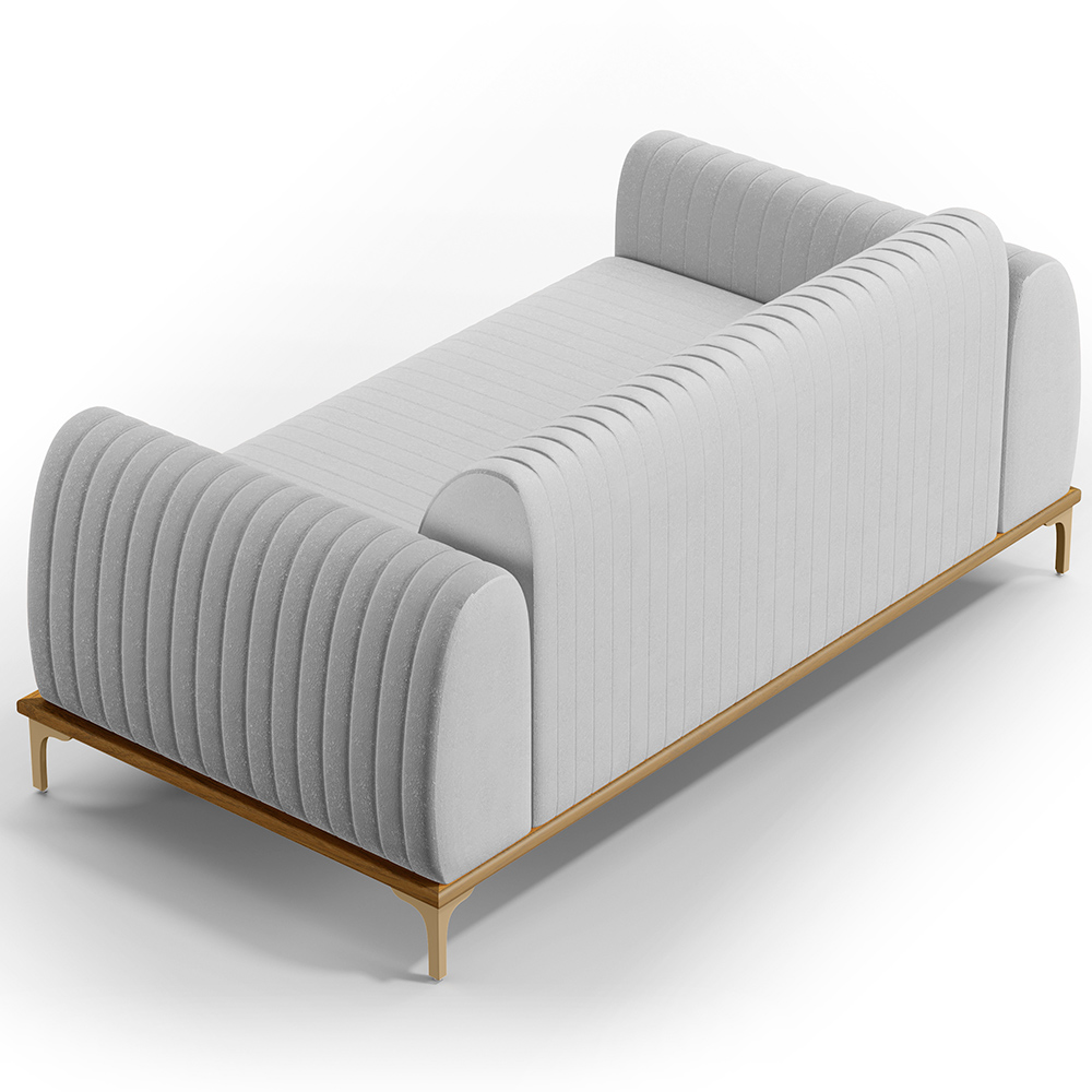 Sofá 2 Lugares Para Sala de Estar Molino 150 cm D02 Pés D'Ouro Linho Cinza D-315 - Lyam Decor