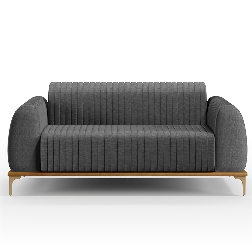 Sofá 2 Lugares Para Sala de Estar Molino 150 cm D02 Pés D'Ouro Linho Cinza Escuro C-416 - Lyam Decor