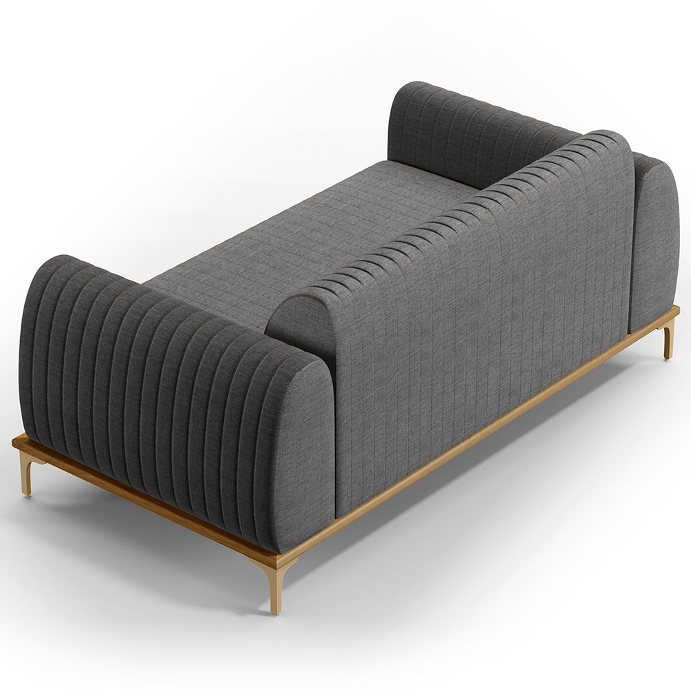 Sofá 2 Lugares Para Sala de Estar Molino 150 cm D02 Pés D'Ouro Linho Cinza Escuro C-416 - Lyam Decor