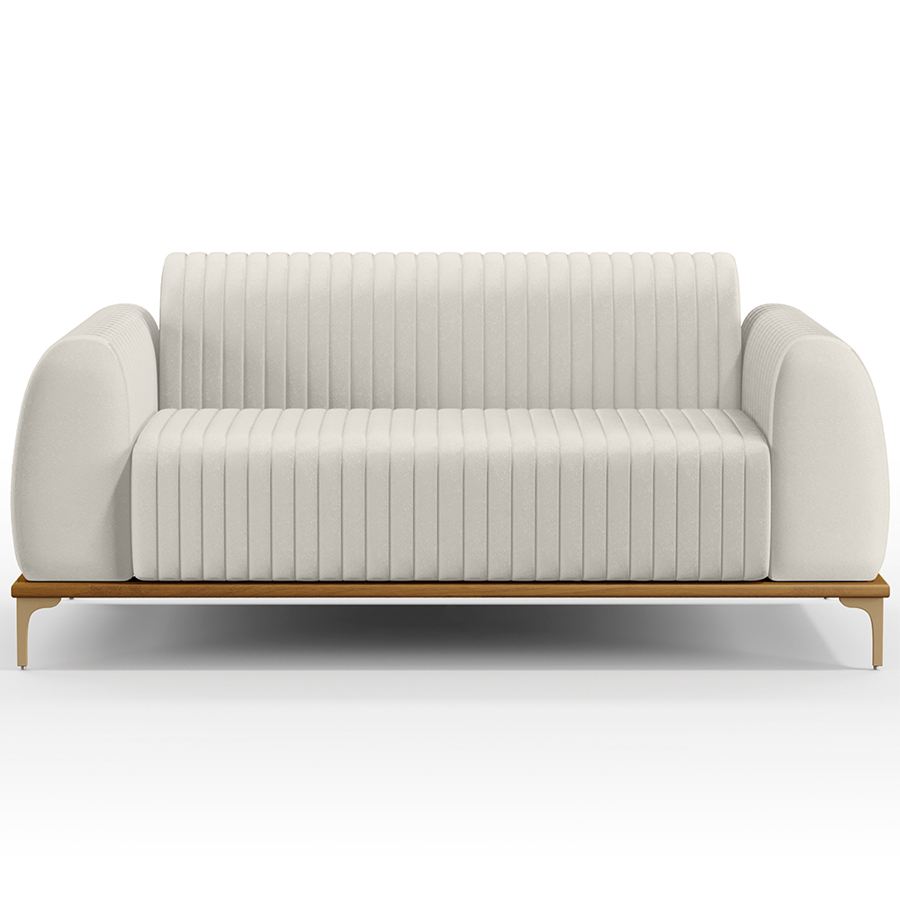 Sofá 2 Lugares Para Sala de Estar Molino 150 cm D02 Pés D'Ouro Linho Cru C-443 - Lyam Decor
