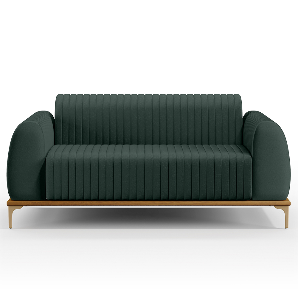 Sofá 2 Lugares Para Sala de Estar Molino 150 cm D02 Pés D'Ouro Linho Verde Musgo C-117 - Lyam Decor