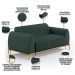 Sofá 2 Lugares Para Sala de Estar Molino 150 cm D02 Pés D'Ouro Linho Verde Musgo C-117 - Lyam Decor