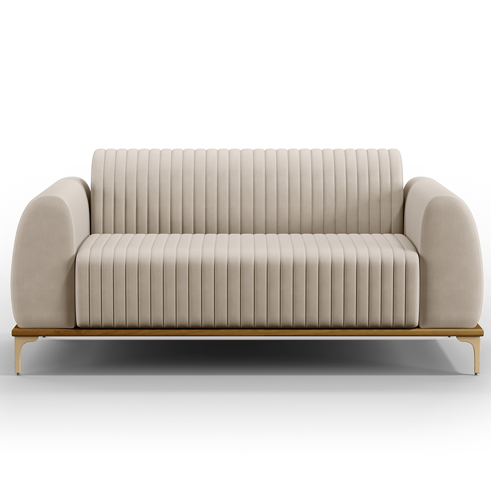 Sofá 2 Lugares Para Sala de Estar Molino 150 cm D02 Pés D'Ouro Veludo Bege C-309 - Lyam Decor