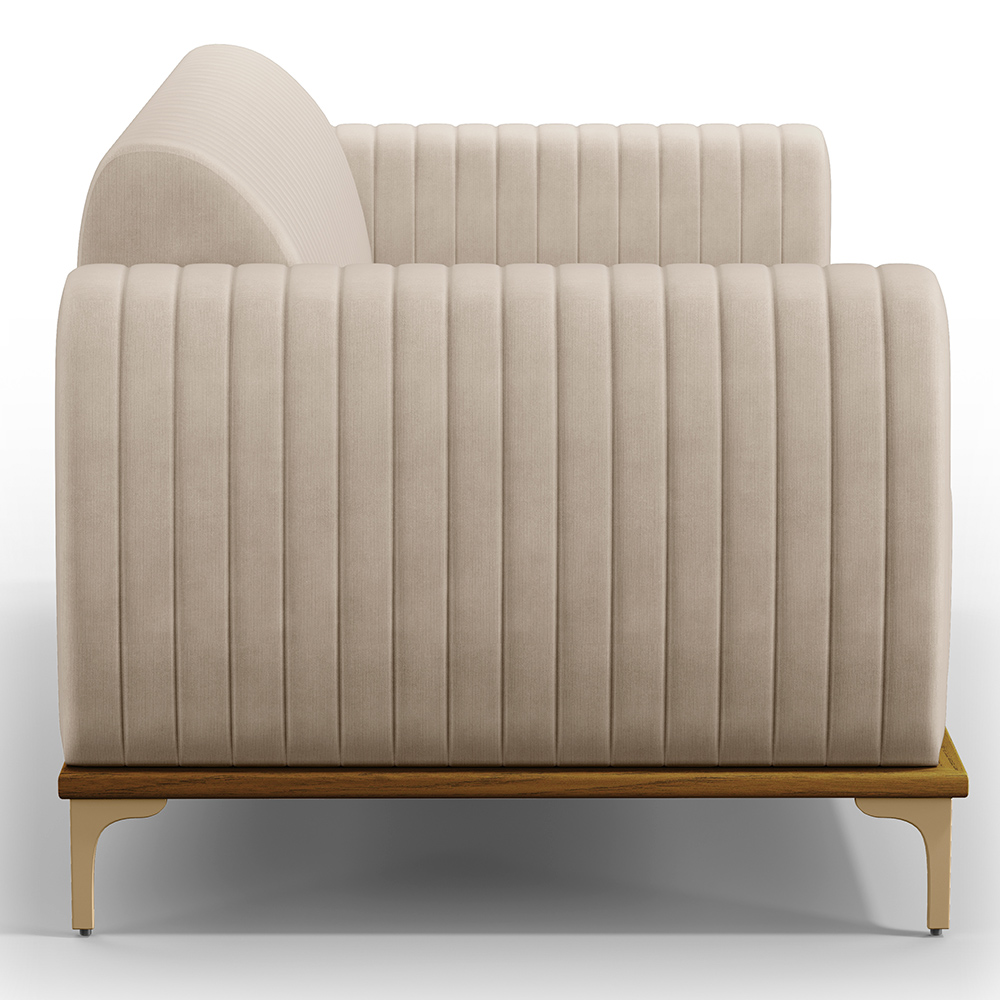 Sofá 2 Lugares Para Sala de Estar Molino 150 cm D02 Pés D'Ouro Veludo Bege C-309 - Lyam Decor