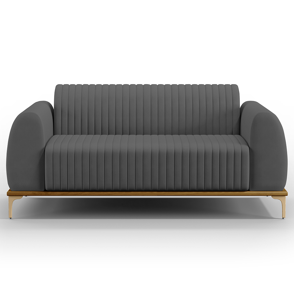 Sofá 2 Lugares Para Sala de Estar Molino 150 cm D02 Pés D'Ouro Veludo Cinza C-317 - Lyam Decor