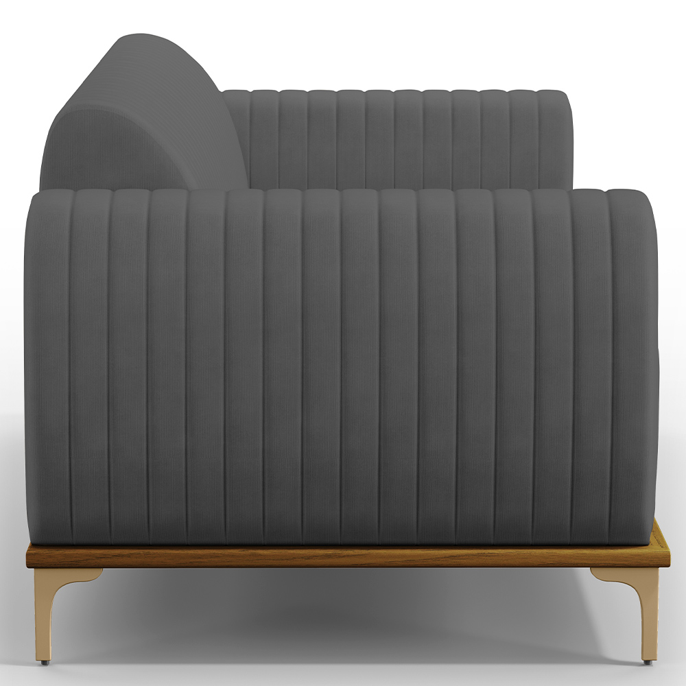Sofá 2 Lugares Para Sala de Estar Molino 150 cm D02 Pés D'Ouro Veludo Cinza C-317 - Lyam Decor