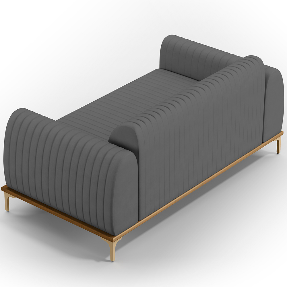Sofá 2 Lugares Para Sala de Estar Molino 150 cm D02 Pés D'Ouro Veludo Cinza C-317 - Lyam Decor