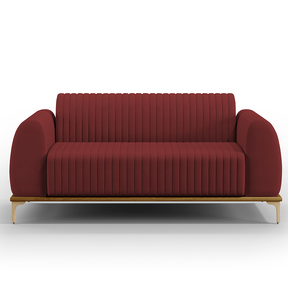 Sofá 2 Lugares Para Sala de Estar Molino 150 cm D02 Pés D'Ouro Veludo Marsala C-278 - Lyam Decor