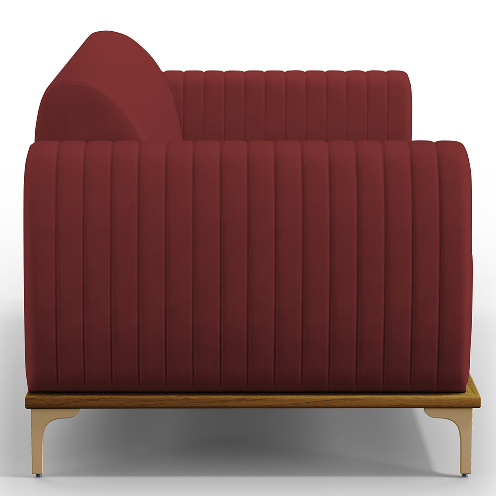Sofá 2 Lugares Para Sala de Estar Molino 150 cm D02 Pés D'Ouro Veludo Marsala C-278 - Lyam Decor