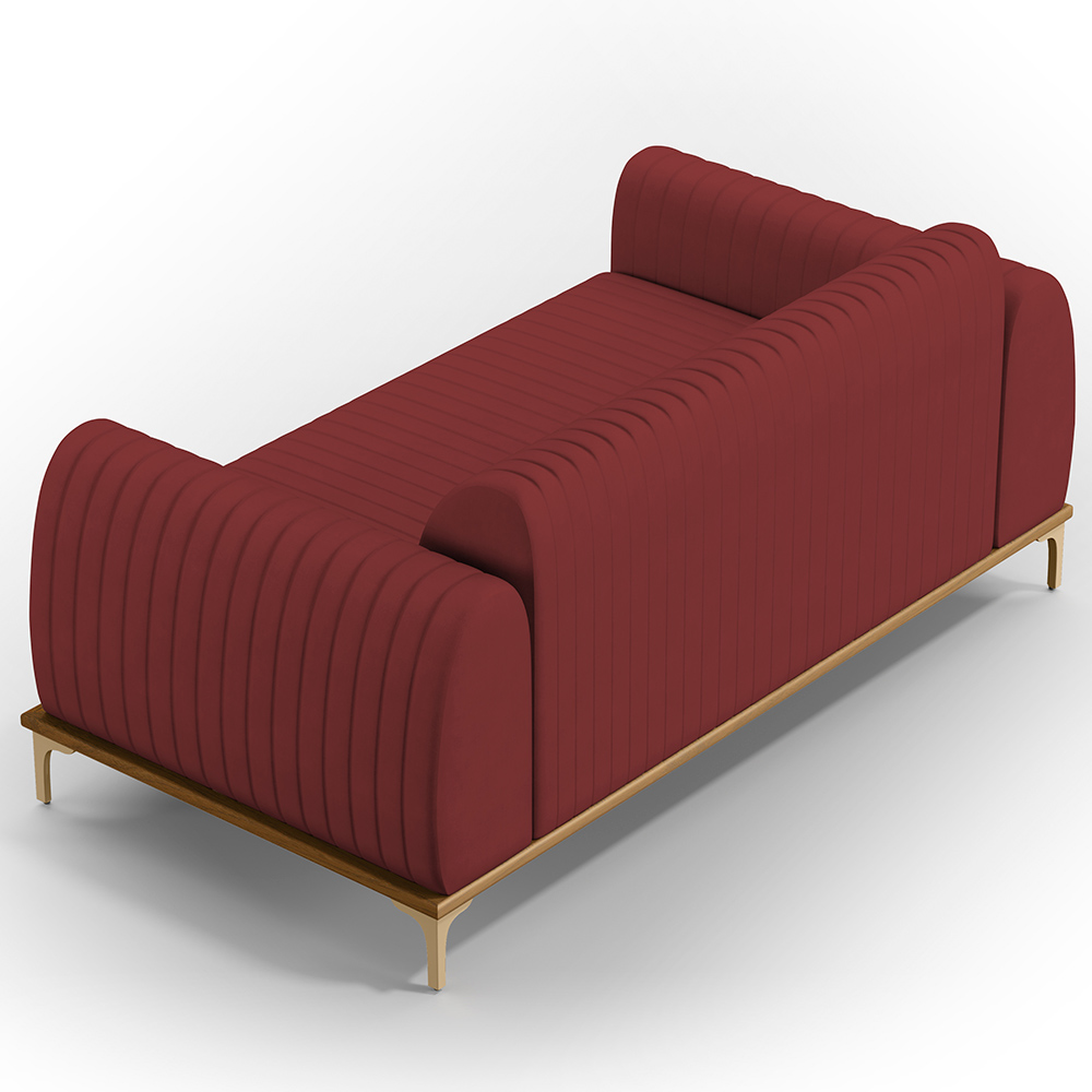 Sofá 2 Lugares Para Sala de Estar Molino 150 cm D02 Pés D'Ouro Veludo Marsala C-278 - Lyam Decor