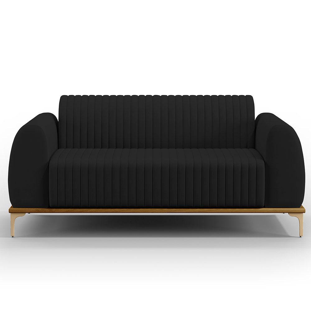 Sofá 2 Lugares Para Sala de Estar Molino 150 cm D02 Pés D'Ouro Veludo Preto C-300 - Lyam Decor
