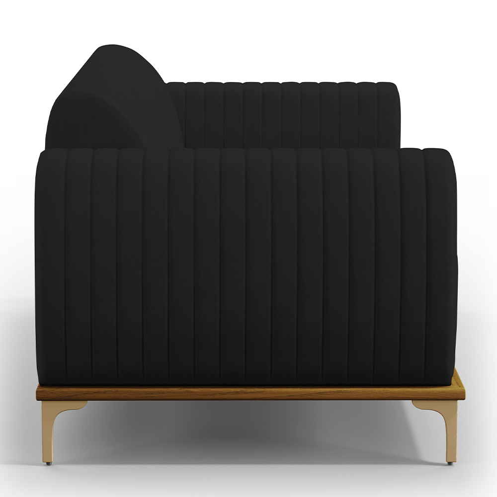 Sofá 2 Lugares Para Sala de Estar Molino 150 cm D02 Pés D'Ouro Veludo Preto C-300 - Lyam Decor