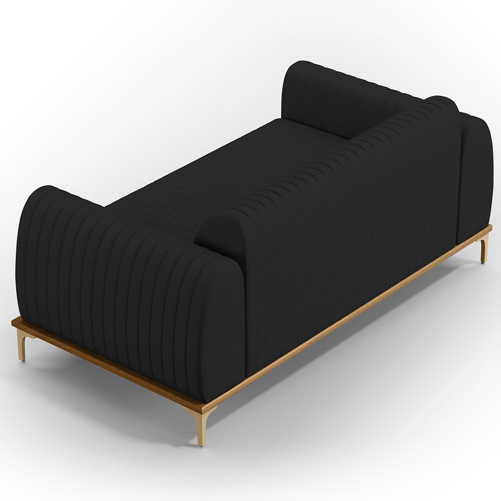 Sofá 2 Lugares Para Sala de Estar Molino 150 cm D02 Pés D'Ouro Veludo Preto C-300 - Lyam Decor
