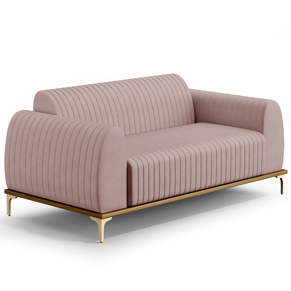 Sofá 2 Lugares Para Sala de Estar Molino 150 cm D02 Pés D'Ouro Veludo Rosê C-305 - Lyam Decor