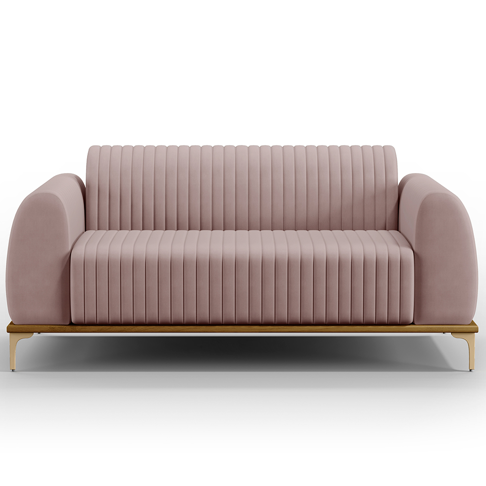 Sofá 2 Lugares Para Sala de Estar Molino 150 cm D02 Pés D'Ouro Veludo Rosê C-305 - Lyam Decor