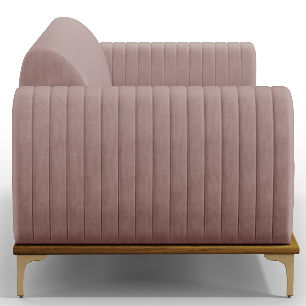 Sofá 2 Lugares Para Sala de Estar Molino 150 cm D02 Pés D'Ouro Veludo Rosê C-305 - Lyam Decor