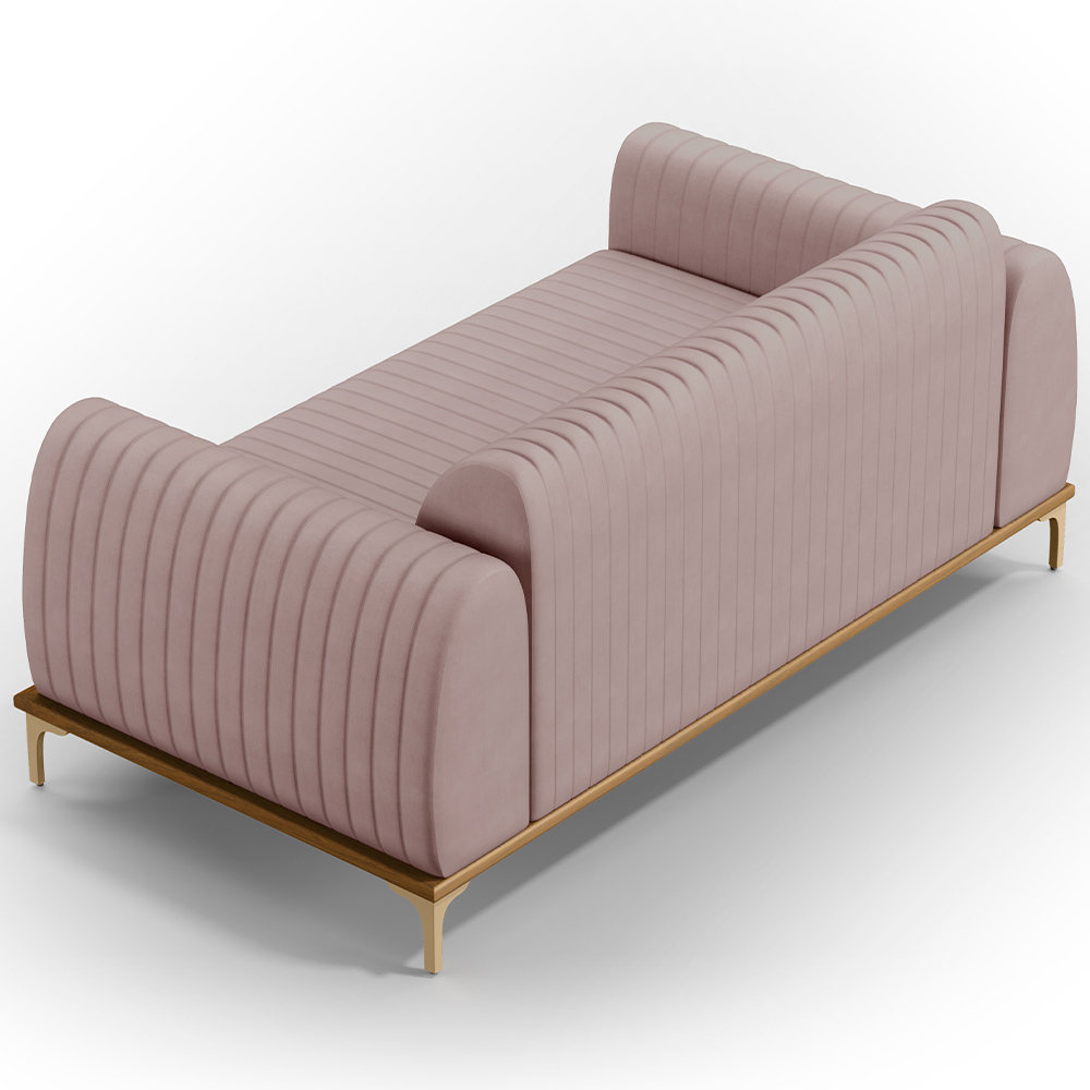Sofá 2 Lugares Para Sala de Estar Molino 150 cm D02 Pés D'Ouro Veludo Rosê C-305 - Lyam Decor