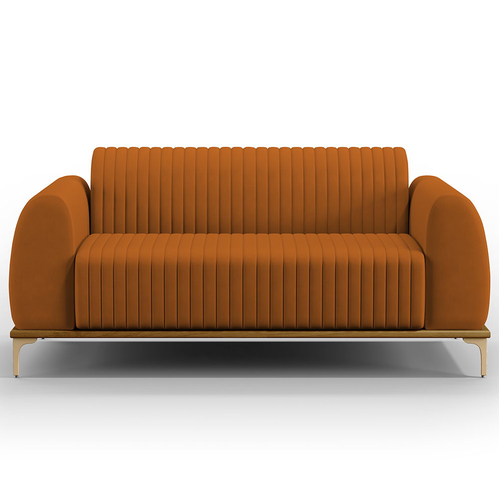Sofá 2 Lugares Para Sala de Estar Molino 150 cm D02 Pés D'Ouro Veludo Telha C-262 - Lyam Decor