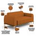 Sofá 2 Lugares Para Sala de Estar Molino 150 cm D02 Pés D'Ouro Veludo Telha C-262 - Lyam Decor