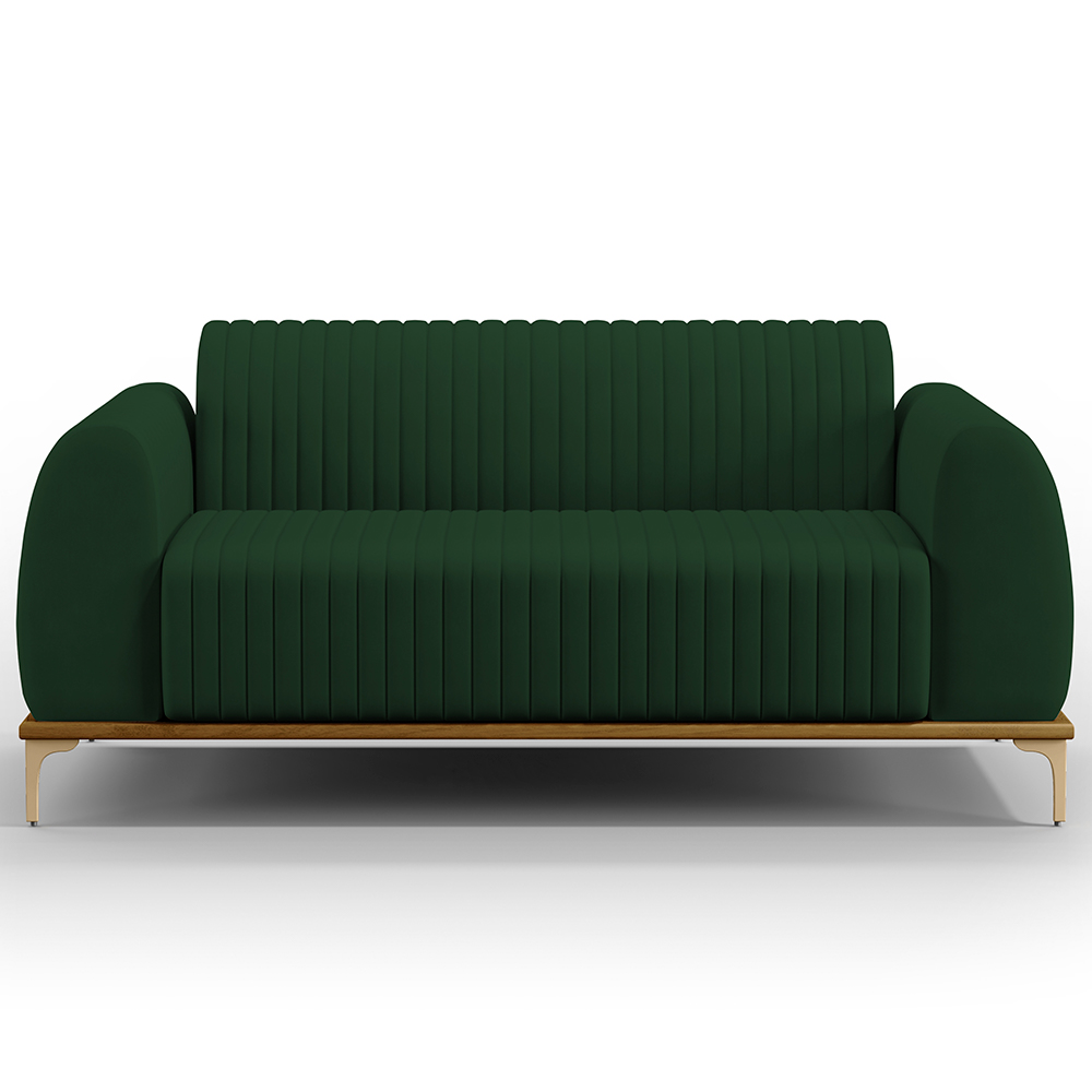 Sofá 2 Lugares Para Sala de Estar Molino 150 cm D02 Pés D'Ouro Veludo Verde Musgo C-303 - Lyam Decor
