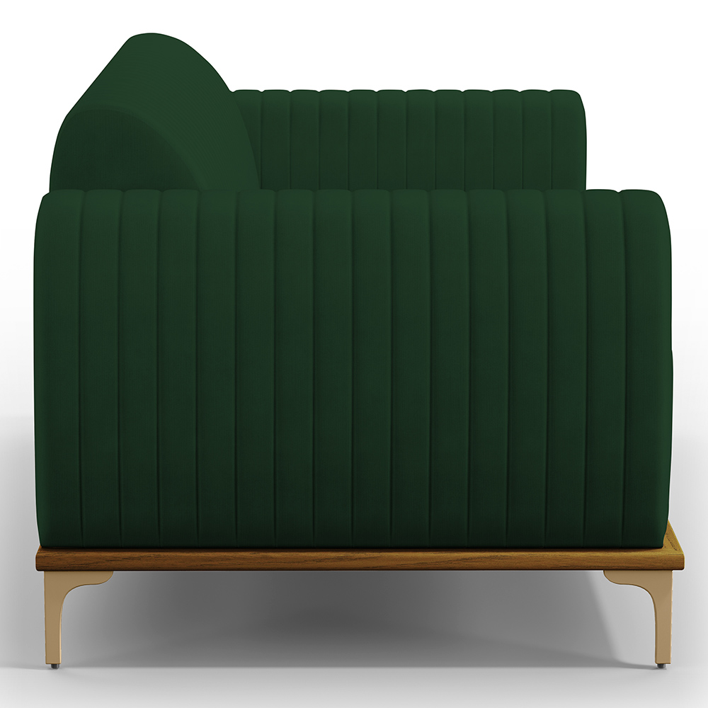 Sofá 2 Lugares Para Sala de Estar Molino 150 cm D02 Pés D'Ouro Veludo Verde Musgo C-303 - Lyam Decor