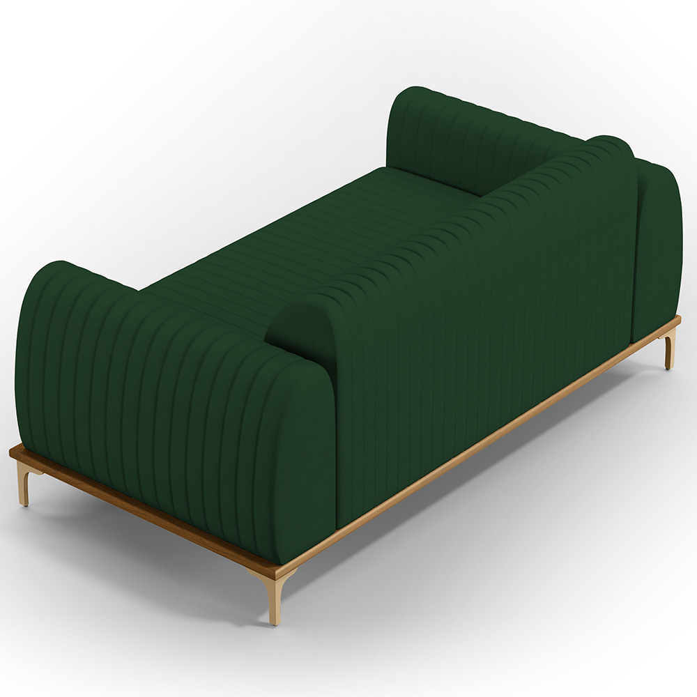 Sofá 2 Lugares Para Sala de Estar Molino 150 cm D02 Pés D'Ouro Veludo Verde Musgo C-303 - Lyam Decor