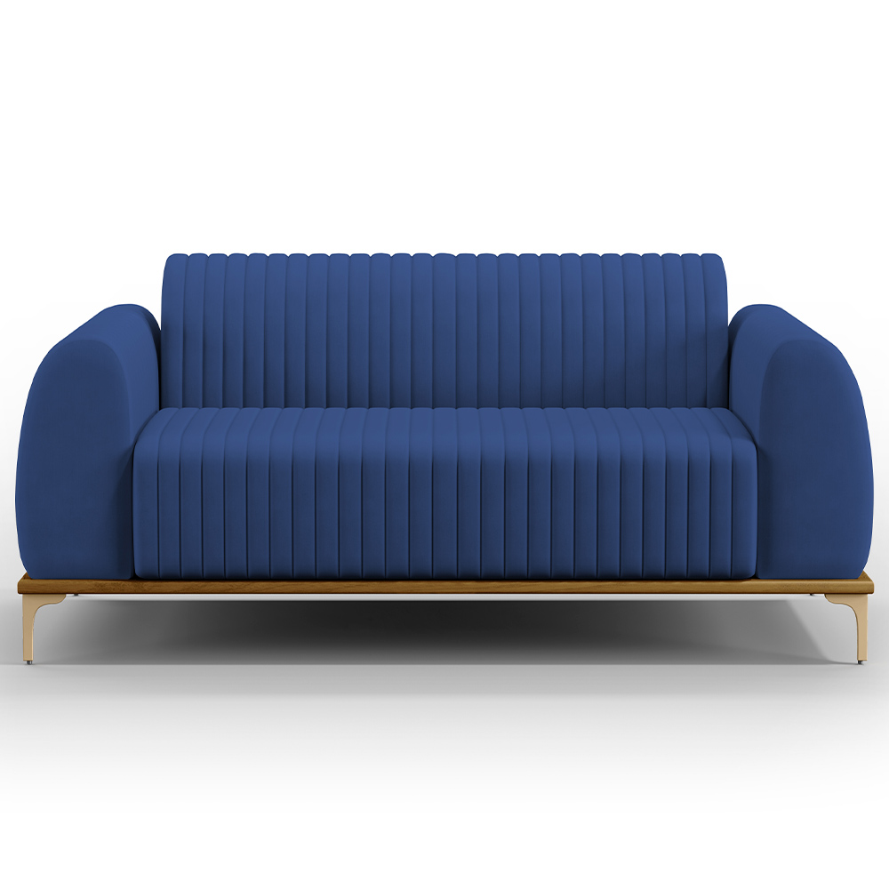 Sofá 2 Lugares Para Sala de Estar Molino 150cm D02 Pés D'Ouro Veludo Azul Marinho C-304 - Lyam Decor