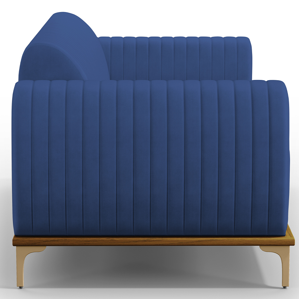 Sofá 2 Lugares Para Sala de Estar Molino 150cm D02 Pés D'Ouro Veludo Azul Marinho C-304 - Lyam Decor