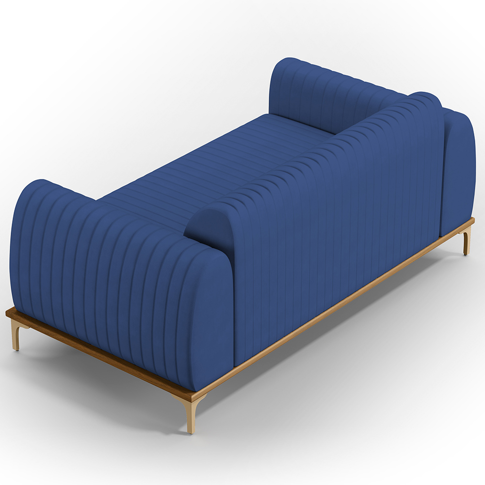 Sofá 2 Lugares Para Sala de Estar Molino 150cm D02 Pés D'Ouro Veludo Azul Marinho C-304 - Lyam Decor