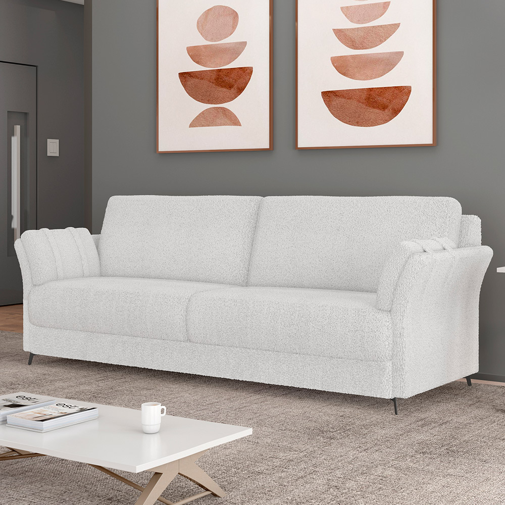 Sofá 2 Lugares Sala de Estar Living 164cm Álamo M03 Bouclê Branco - Lyam Decor