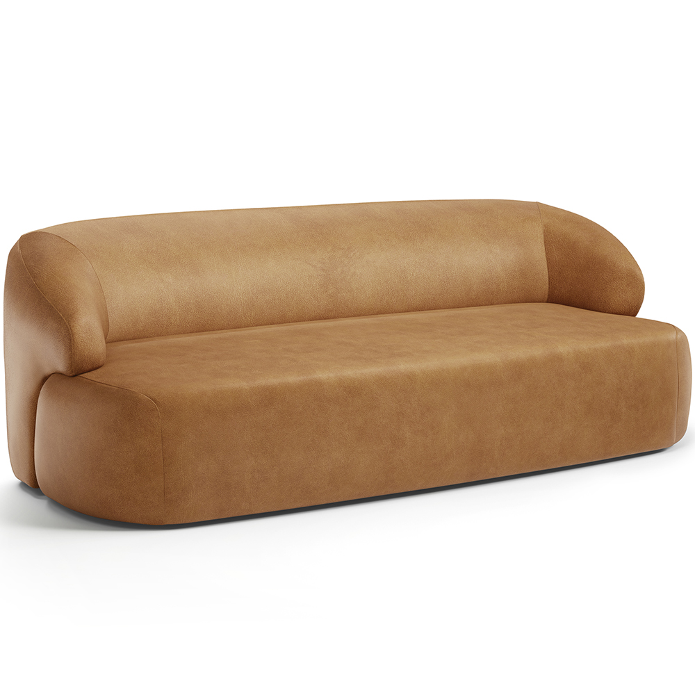 Sofá 3 Lugares Curvo Orgânico Para Sala Living 180cm Barolo L06 Couríssimo Camel - Lyam Decor