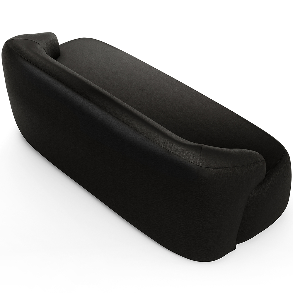 Sofá 3 Lugares Curvo Orgânico Para Sala Living 180cm Barolo L06 Couríssimo Preto - Lyam Decor