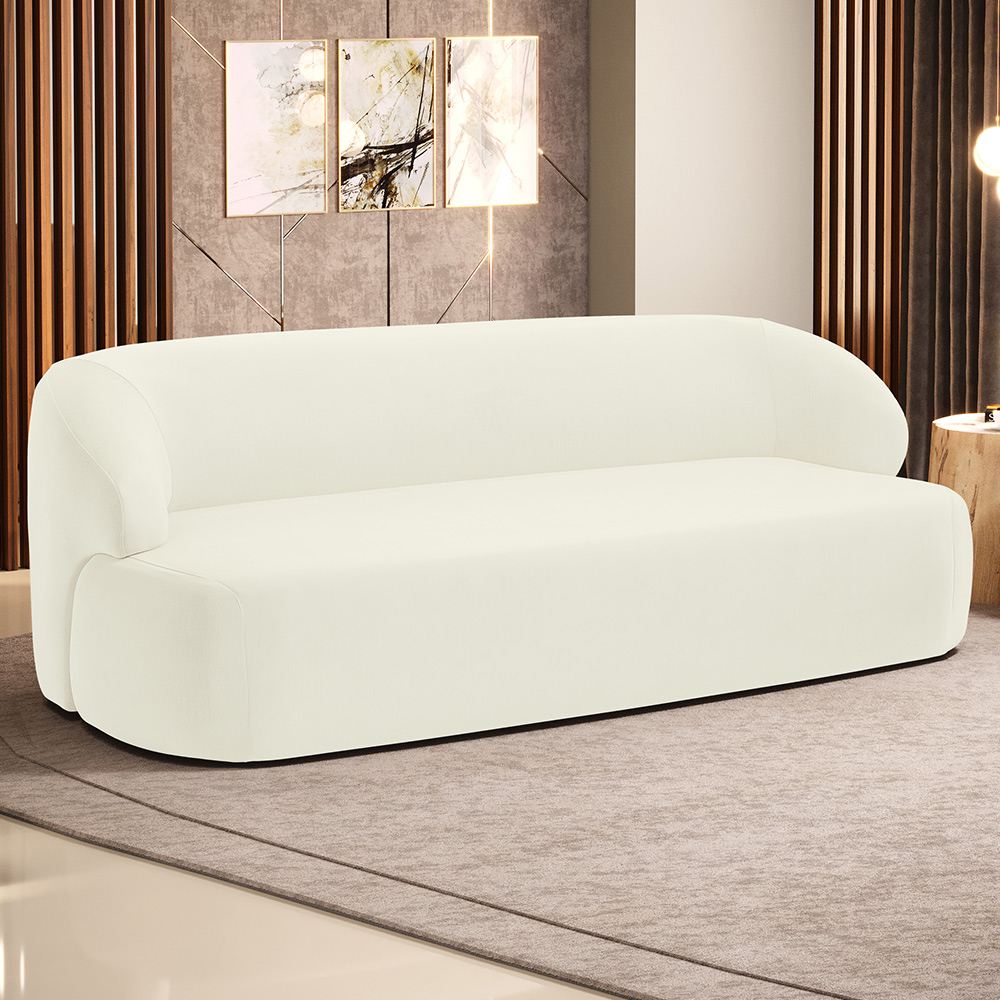Sofá 3 Lugares Curvo Orgânico Para Sala Living 180cm Barolo L06 Veludo Bege - Lyam Decor