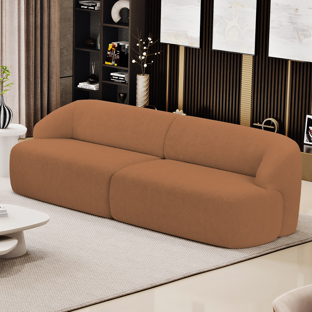 Sofá 3 Lugares Curvo Orgânico Para Sala Living 250cm Barolo L06 Bouclê Terracota - Lyam Decor