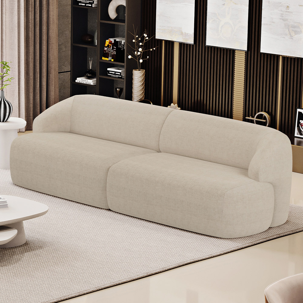 Sofá 3 Lugares Curvo Orgânico Para Sala Living 250cm Barolo L06 Linho Bege Escuro - Lyam Decor