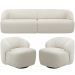 Sofá 3 Lugares Curvo Orgânico com 02 Poltronas Para Sala Living 220cm Barolo L06 Bouclê Off White - Lyam Decor
