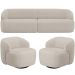 Sofá 3 Lugares Curvo Orgânico com 02 Poltronas Para Sala Living 220cm Barolo L06 Linho Bege TC1-102 - Lyam Decor
