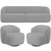 Sofá 3 Lugares Curvo Orgânico com 02 Poltronas Para Sala Living 250cm Barolo L06 Linho Cinza Escuro - Lyam Decor
