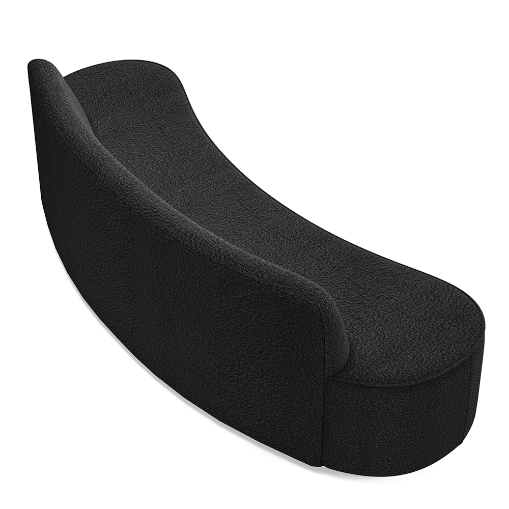 Sofá 3 Lugares Curvo Sala de Estar Living Cancún D02 Bouclê Preto 210 cm B-57 - Lyam Decor