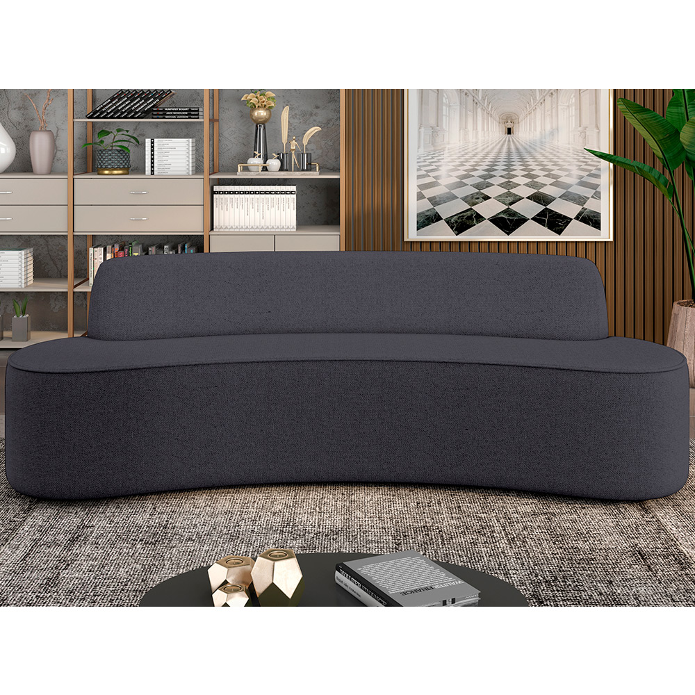 Sofá 3 Lugares Curvo Sala de Estar Living Cancún D02 Linho Chumbo 180 cm D-465 - Lyam Decor