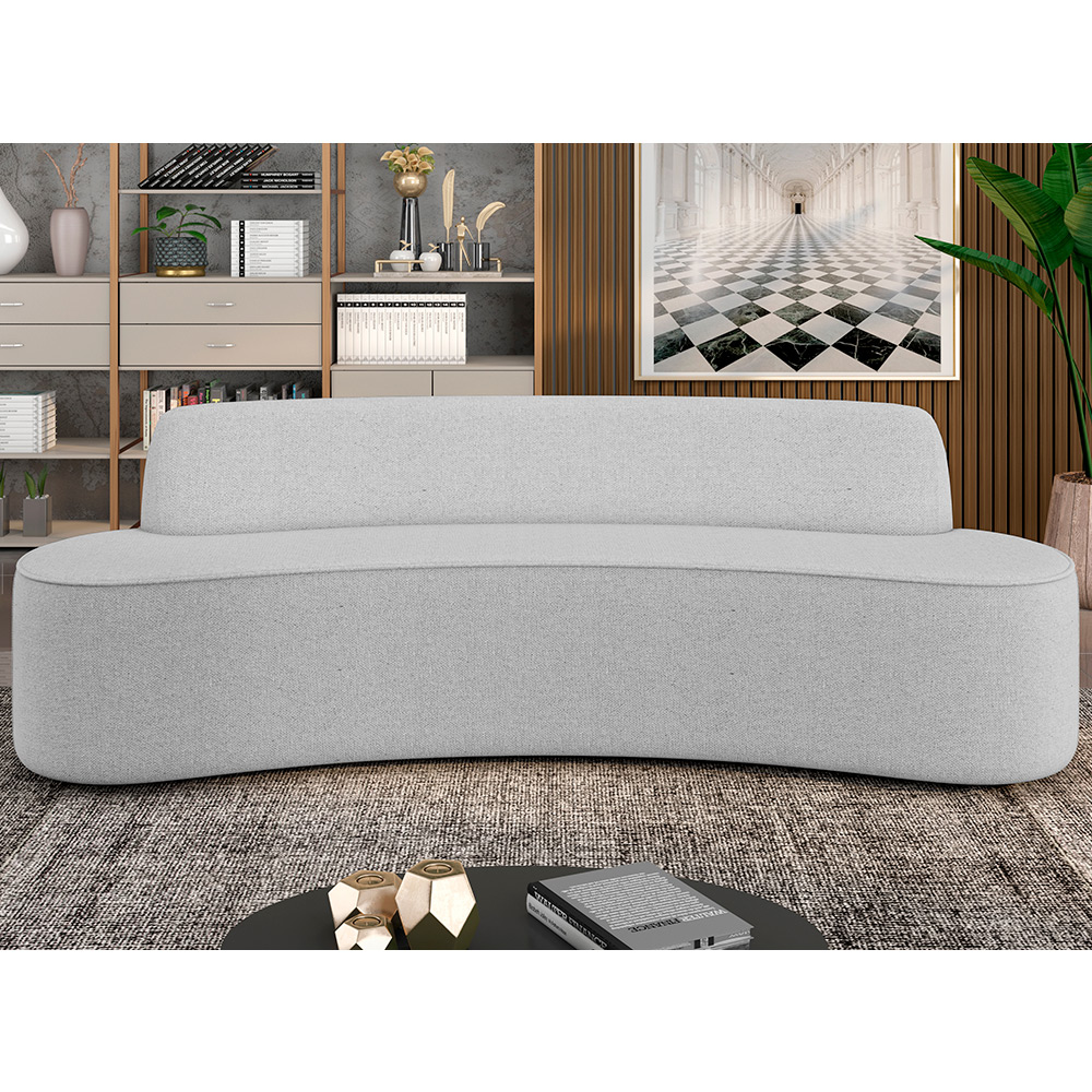 Sofá 3 Lugares Curvo Sala de Estar Living Cancún D02 Linho Cinza Escuro 210 cm C-416 - Lyam Decor